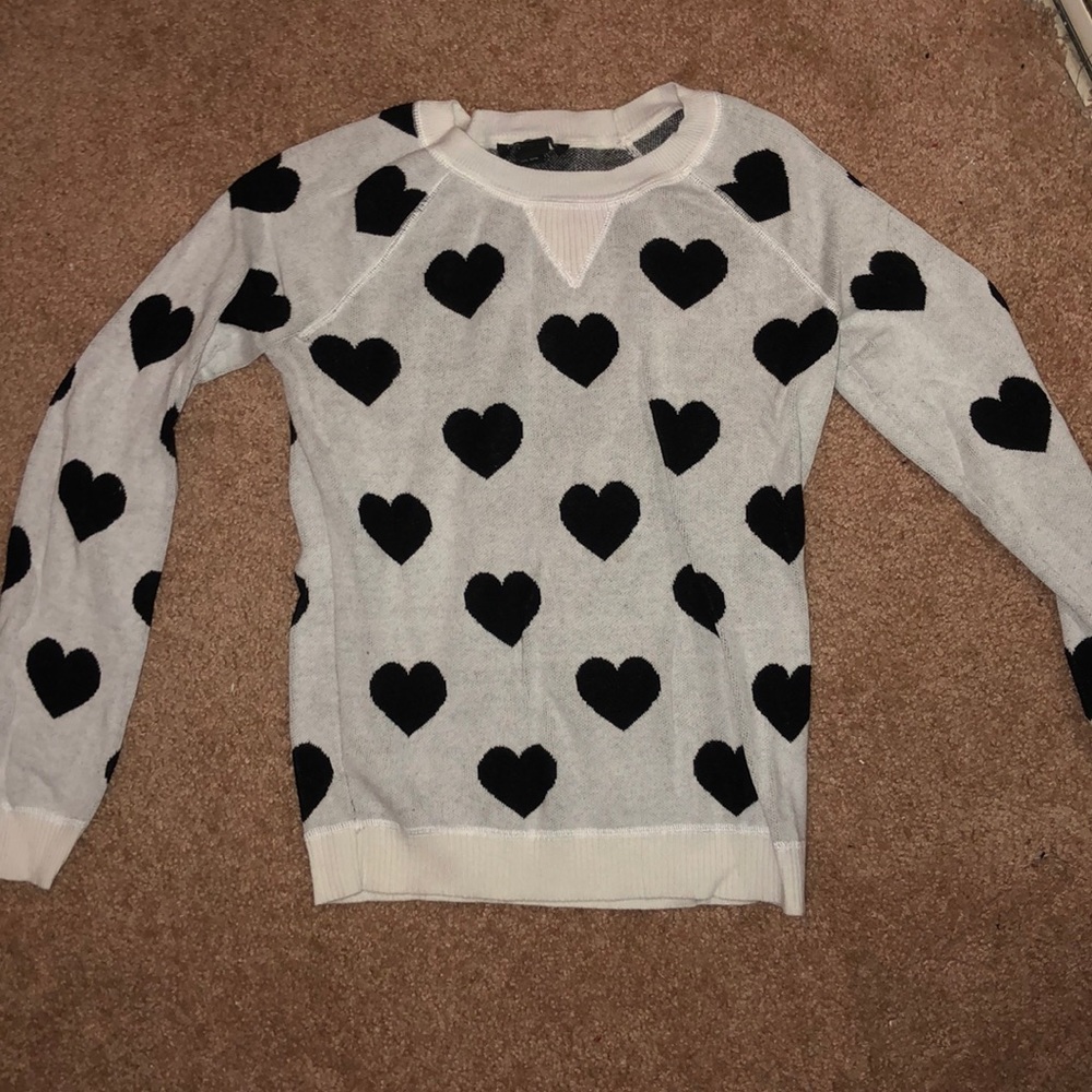 Heart Print Black and White Cozy Knit Sweater